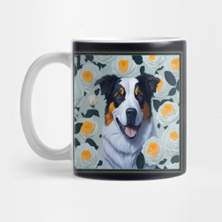 Australian Shepherd yellow roses Mug